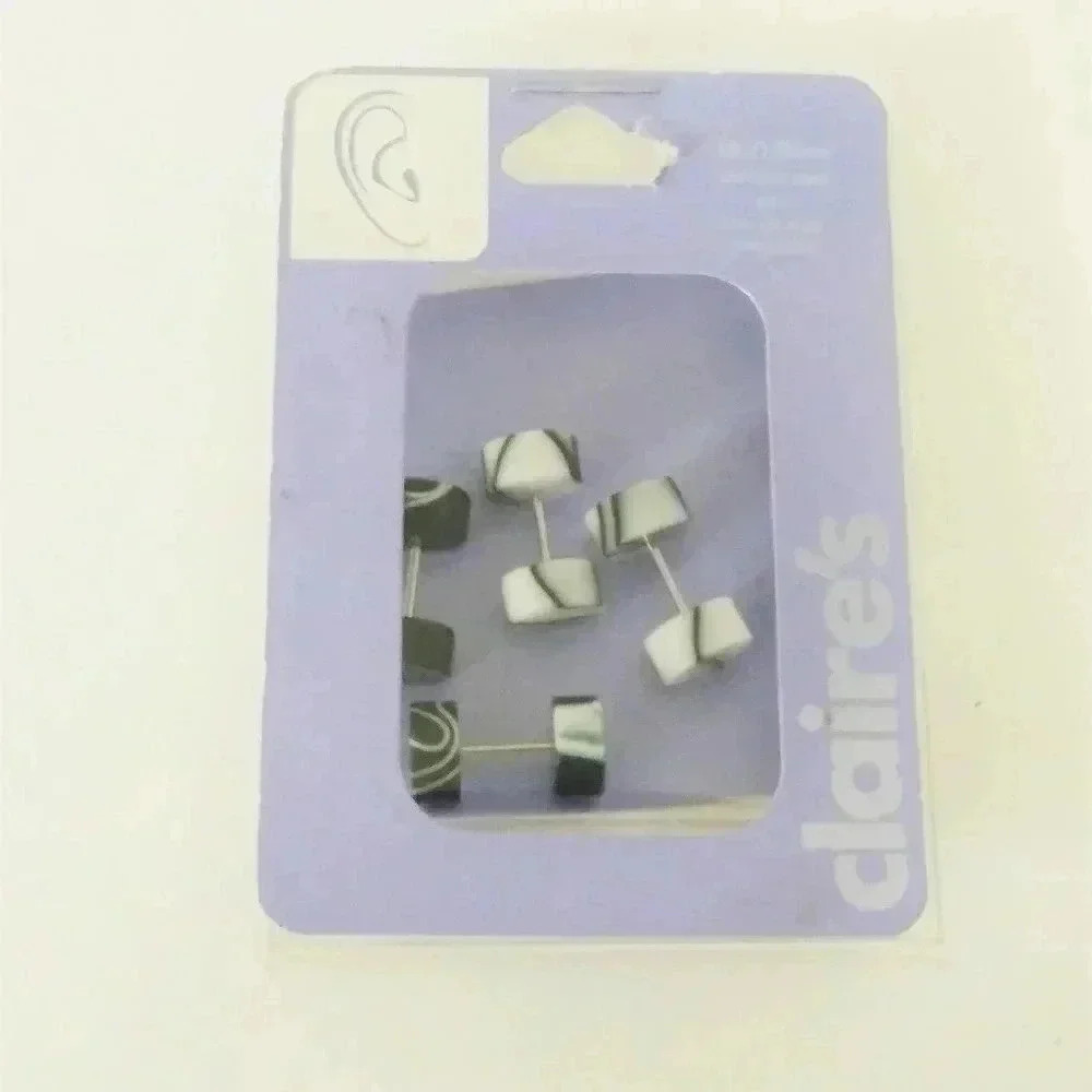 Black White Marble Barbell Cartilage Earring Set